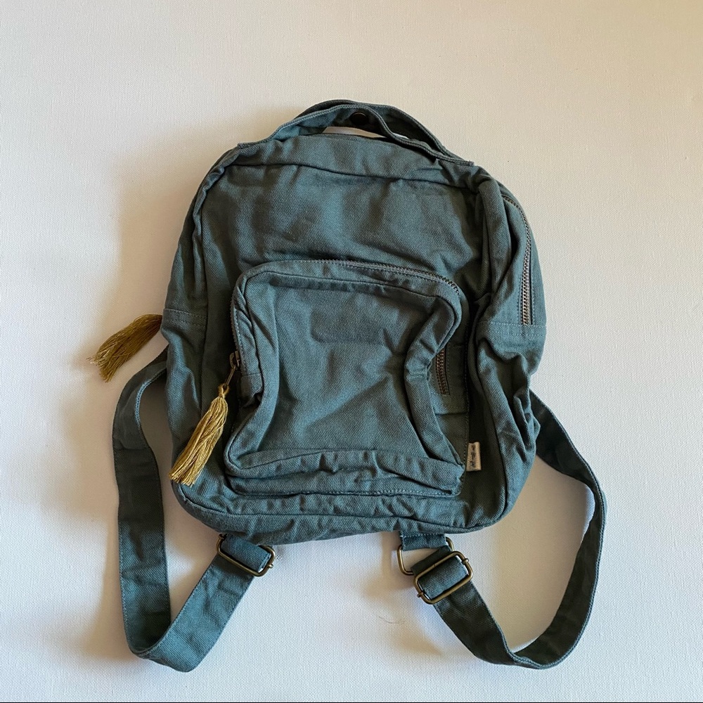 Numero 74 Children’s Clay Blue Backpack with Pockets and Mustard Tassels
